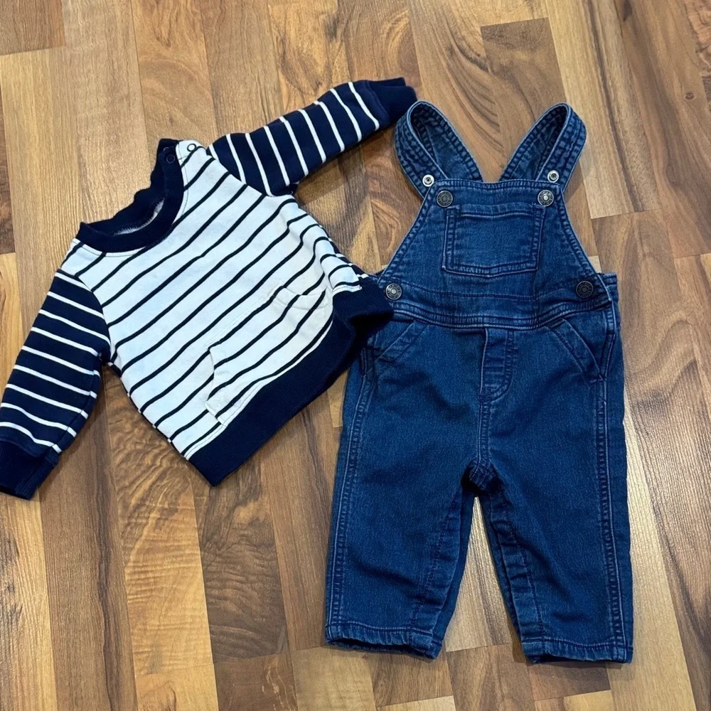 Carter's Navy Striped Sweater and Denim baby Overalls